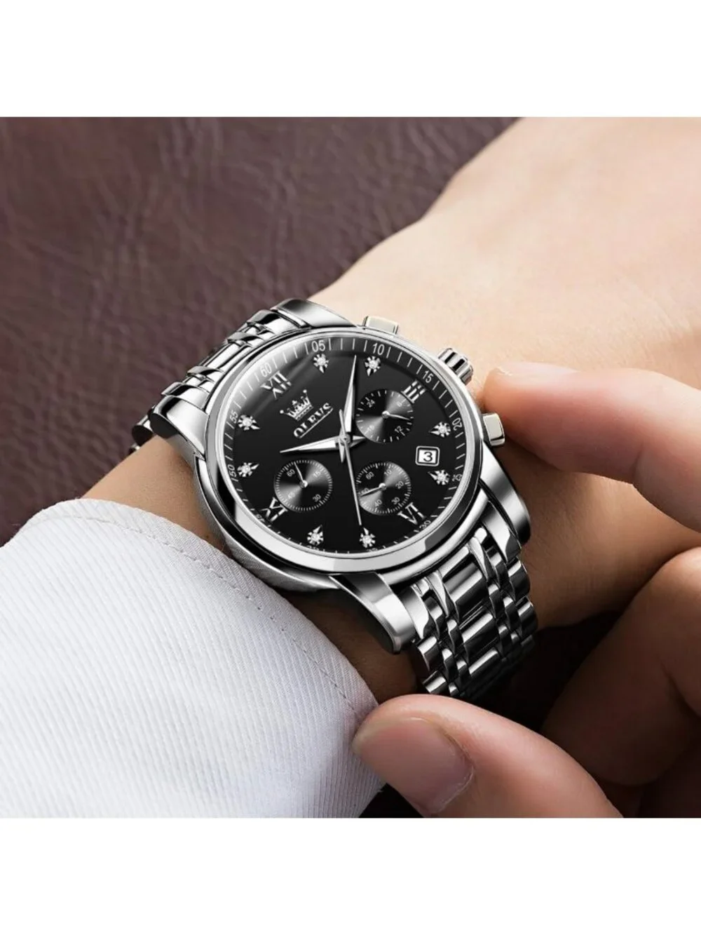 Stylish Men's Chronograph Watch - Big Face Gold & Silver, Waterproof Analog